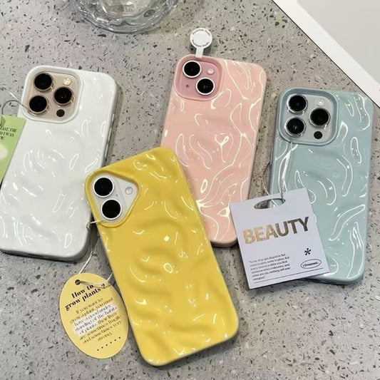 Glossy Wave Pattern iPhone Case 3D Water Ripple Soft Cover Aesthetic Shockproof Case for Girls